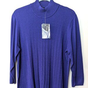 NWT Evan-Picone Women's Royal Purple Mock Neck Cable Knit Sweater. Size 1X